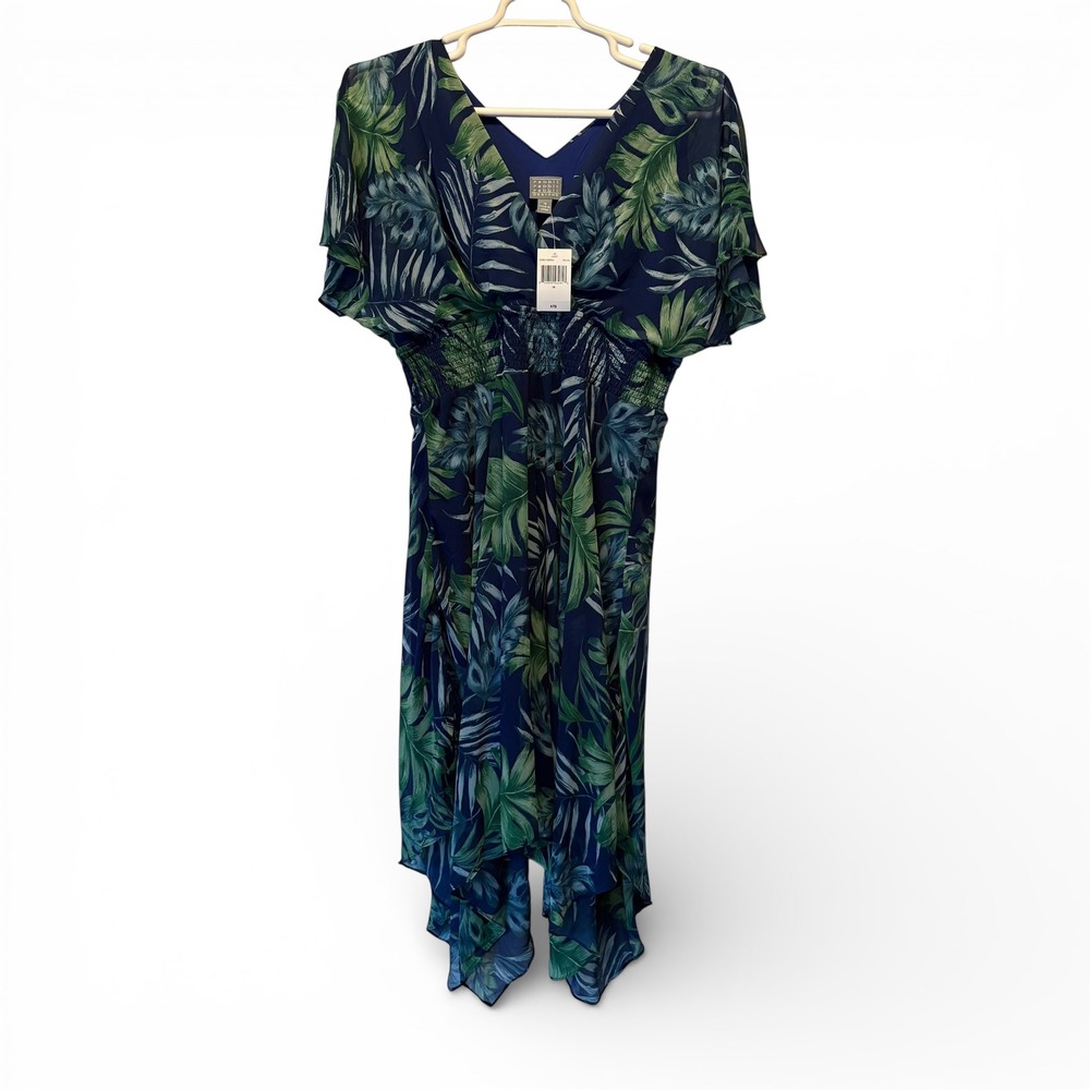 Rabbit Rabbit‎ Designs Tropical Palm Handkerchief Hem Dress Royal Blue Women's 1
